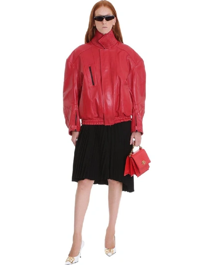 Shop Balenciaga Leather Jacket In Red Leather