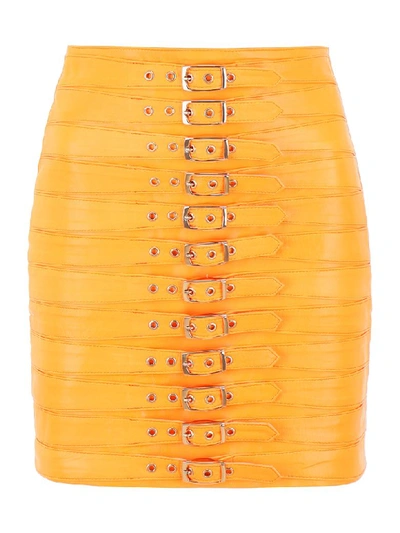 Shop Manokhi Buckled Dita Skirt In Neon Orange (orange)