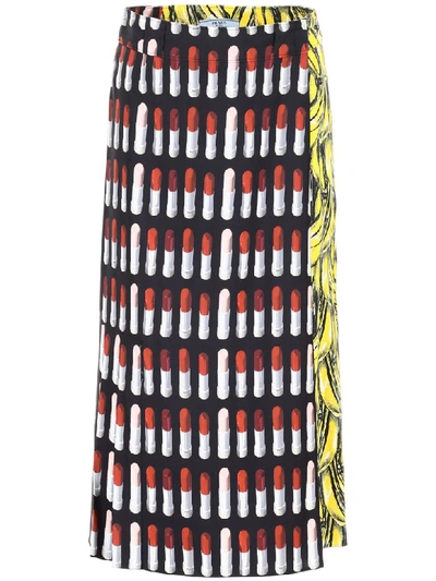 Shop Prada Lipstick And Banana Skirt In Nero Lemon (red)