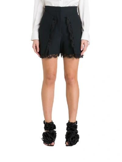 Shop Alexander Mcqueen Lace-trimmed High-rise Crepe Shorts In Nero