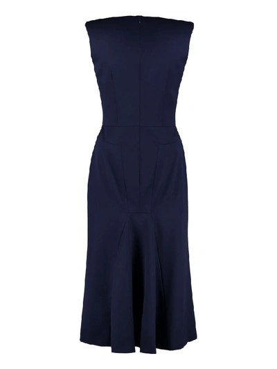 Shop Alexander Mcqueen Virgin Wool Midi Dress In Blue