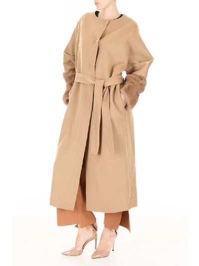 Shop Ava Adore Wool And Mink Fur Coat In Beige (beige)