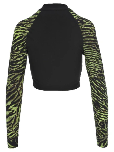 Shop Ganni Tiger Print Swimwear Ls Swim Top In Black + Lime Tiger