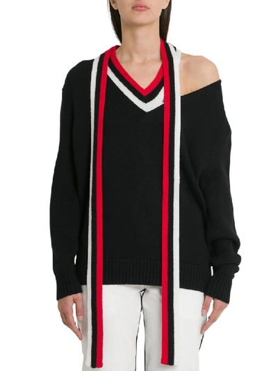 Shop Monse Striped Dropped-shoulder Knit Wool Sweater In Nero