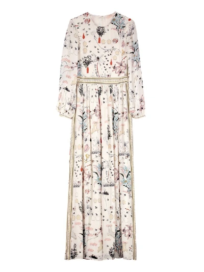 Shop Tory Burch Printed Silk Long Dress In Ivory