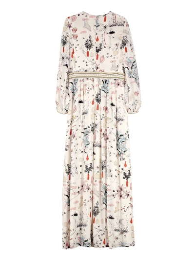 Shop Tory Burch Printed Silk Long Dress In Ivory