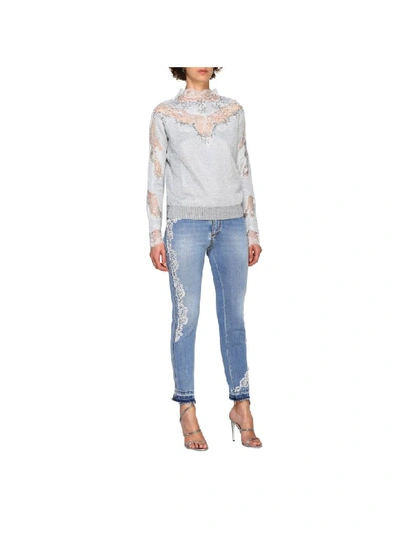 Shop Ermanno Scervino Sweater With Long Sleeves And Lace Inserts In Pearl