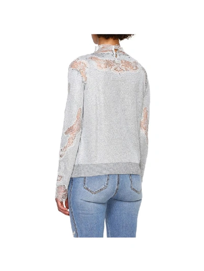 Shop Ermanno Scervino Sweater With Long Sleeves And Lace Inserts In Pearl