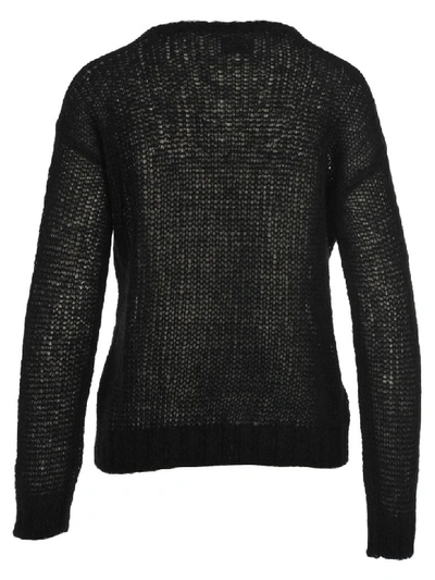 Shop Prada Crew Neck Knit Sweater In Black