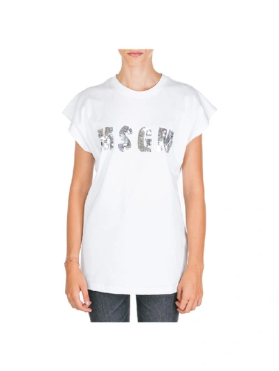Shop Msgm Double Question Mark T-shirt In Bianco