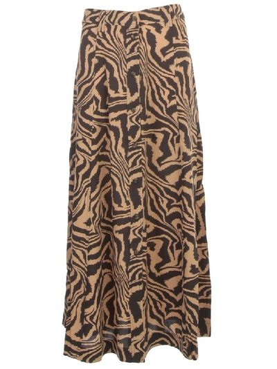 Shop Ganni Printed Crepe Skirt A Line In Tannin