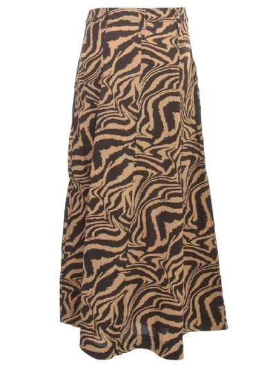 Shop Ganni Printed Crepe Skirt A Line In Tannin