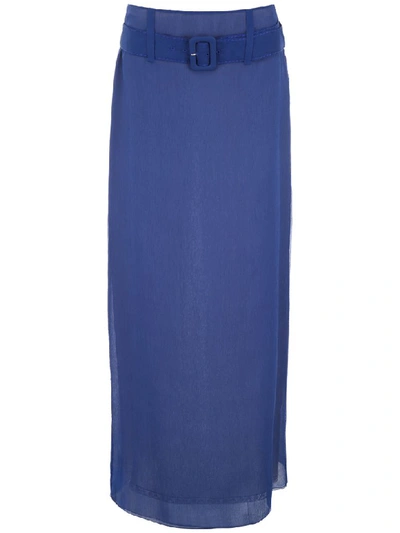 Shop Prada Long Crepon Skirt In Inchiostro (blue)