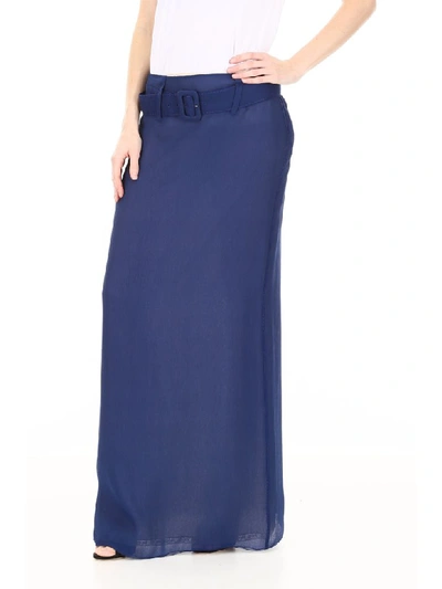 Shop Prada Long Crepon Skirt In Inchiostro (blue)