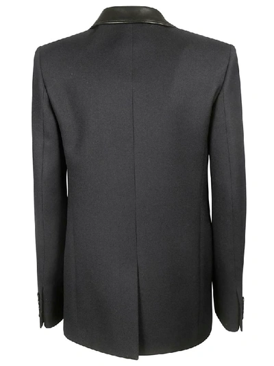 Shop Saint Laurent Leather Detail Blazer In Black