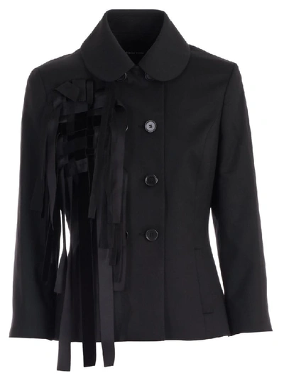 Shop Simone Rocha Blazer Cloth W/fringes In Black