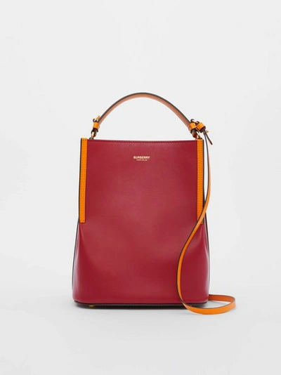 Shop Burberry Small Two-tone Leather Peggy Bucket Bag In Crimson