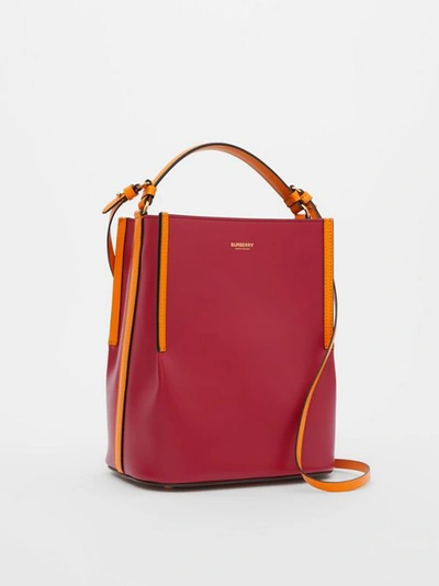 Shop Burberry Small Two-tone Leather Peggy Bucket Bag In Crimson