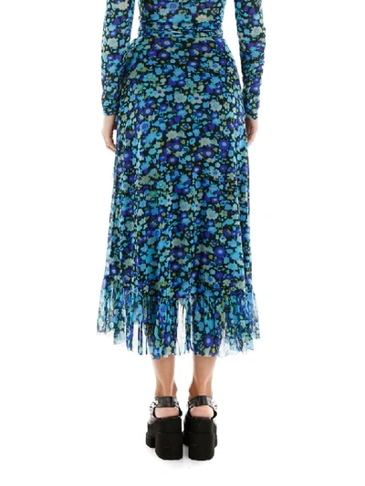 Shop Ganni Floral Printed Skirt In Azure Blue (blue)