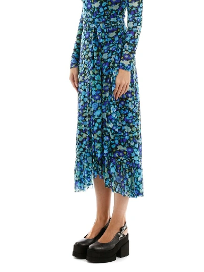 Shop Ganni Floral Printed Skirt In Azure Blue (blue)