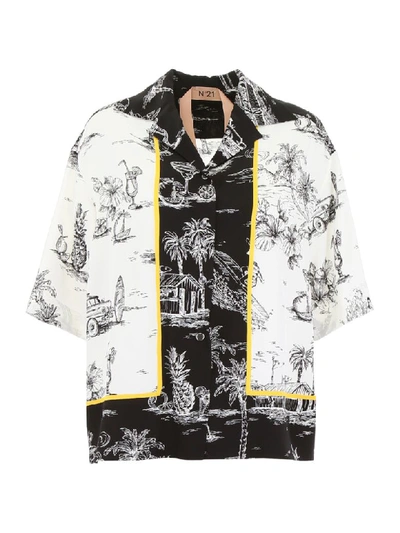 Shop N°21 Printed Bowling Shirt In Ivory Multi (white)