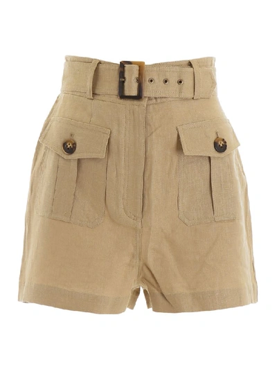 Shop Zimmermann Linen Shorts In Sand (beige)