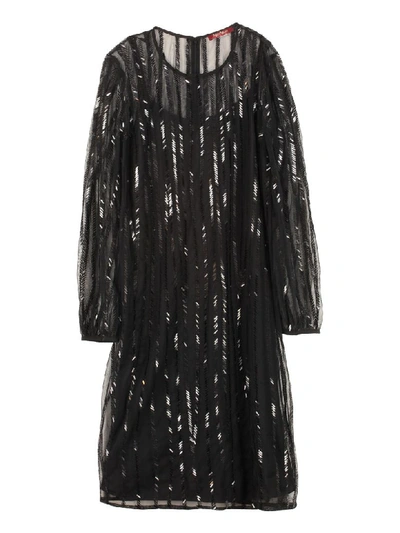 Shop Max Mara Zorro Sequins Embroidery Tulle Dress In Black