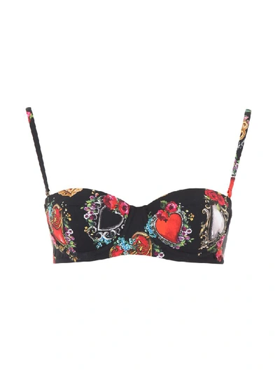 Shop Dolce & Gabbana Sacred Heart Bikini Bra In Cuori E Rose F Nero (black)