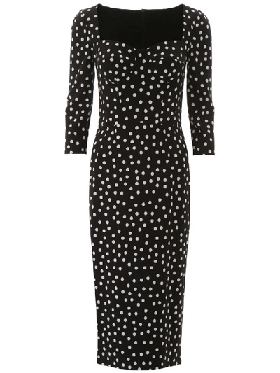 Shop Dolce & Gabbana Polka Dots Midi Dress In Pois Coriandolo (black)