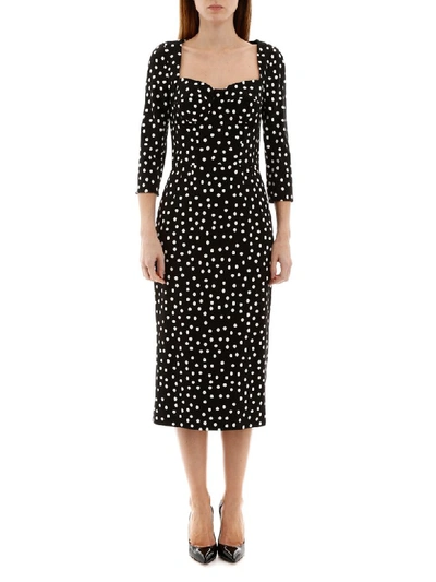 Shop Dolce & Gabbana Polka Dots Midi Dress In Pois Coriandolo (black)