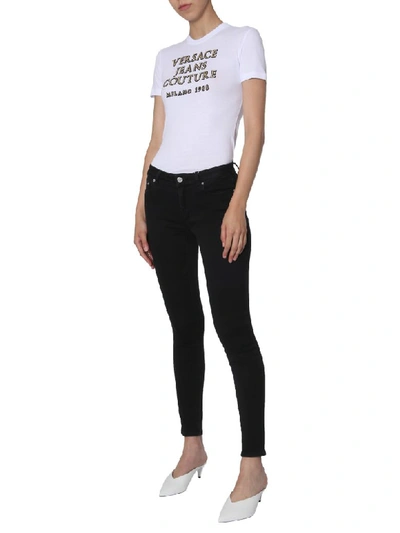 Shop Versace Jeans Couture Logo Embossed T-shirt In Bianco