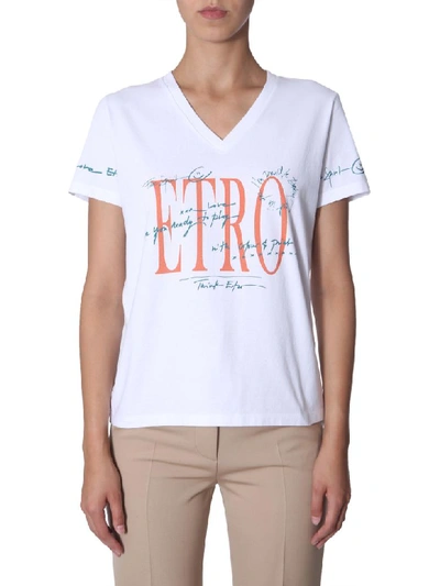Shop Etro V-neck T-shirt In Bianco