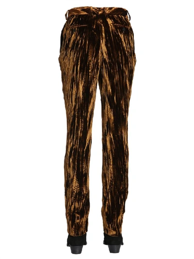 Shop Saint Laurent Trousers In Crinkled Velvet In Bronzo