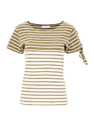 Shop Jw Anderson Striped T-shirt In Khaki Stripe (white)