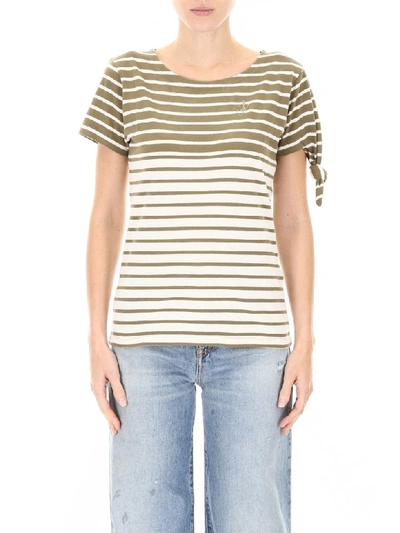 Shop Jw Anderson Striped T-shirt In Khaki Stripe (white)