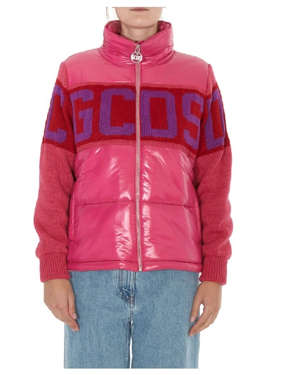 Shop Gcds Logo Mix Puffer Downjacket In Pink