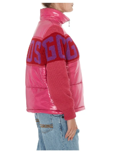 Shop Gcds Logo Mix Puffer Downjacket In Pink