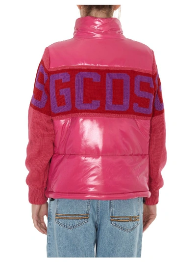 Shop Gcds Logo Mix Puffer Downjacket In Pink