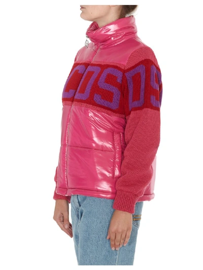 Shop Gcds Logo Mix Puffer Downjacket In Pink