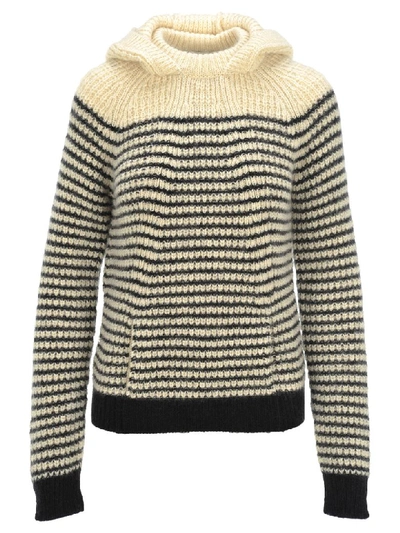 Shop Saint Laurent Striped Wool Jumper In White Black