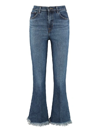 J Brand Julia High-rise Flare Jeans With Shredded Hem In Blue | ModeSens