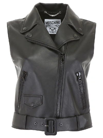 Shop Moschino Leather Vest In Black (black)