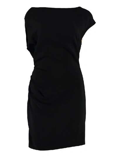 Shop Versace Draped Sheath Dress In Black