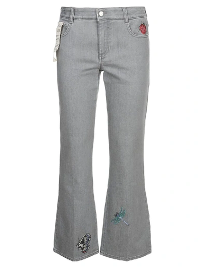 Shop Stella Mccartney Embroidered Flared Denim Jeans In Grey