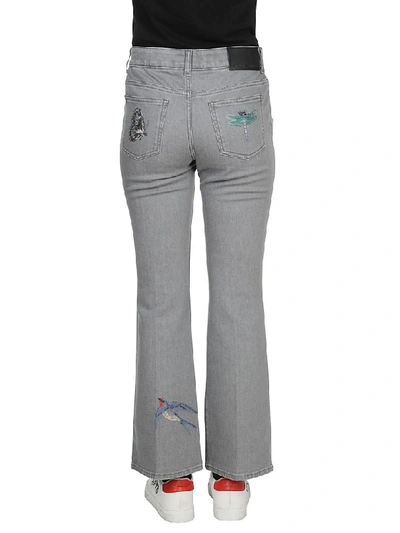 Shop Stella Mccartney Embroidered Flared Denim Jeans In Grey