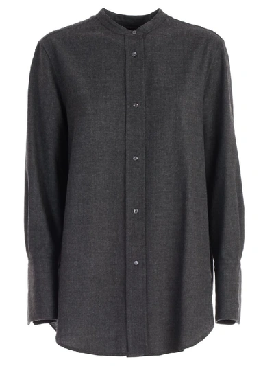 Shop Aspesi Shirt L/s Rounded Bottom Flannel In Grigio Scuro