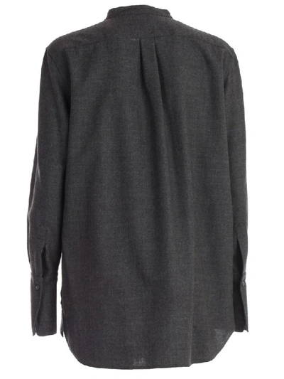 Shop Aspesi Shirt L/s Rounded Bottom Flannel In Grigio Scuro