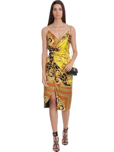 Shop Versace Dress In Yellow Silk