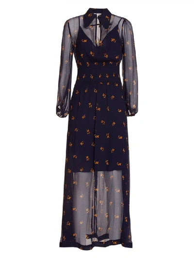 Shop Baum Und Pferdgarten Floral Print Sheer Maxi Dress In Blu