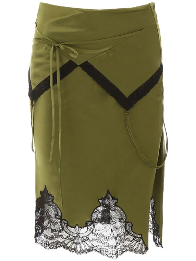 Shop Alexander Wang Midi Skirt With Lace In Serpent (green)